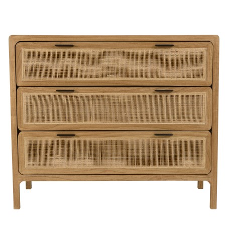 Ladekast 3 lades 100cm van mindihout en naturel rotan