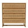 Cassettiera 4 cassetti 90cm in legno di mindi e rattan naturale