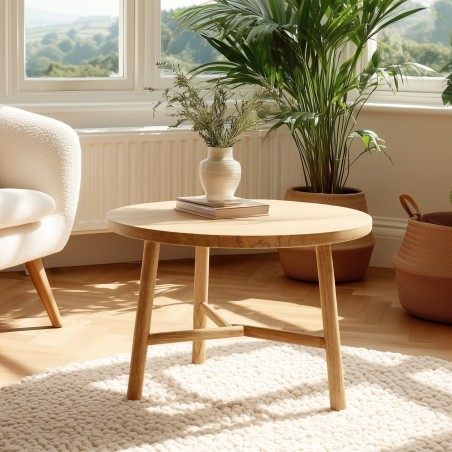 AMY - Round side table in mindi wood, D60cm