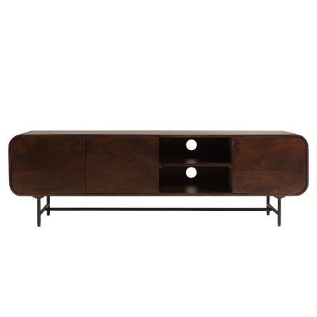 Design tv-meubel donker hout en zwart metaal 3 deuren | Macabane