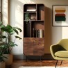 Design boekenkast donker hout en zwart metaal 2 deuren
