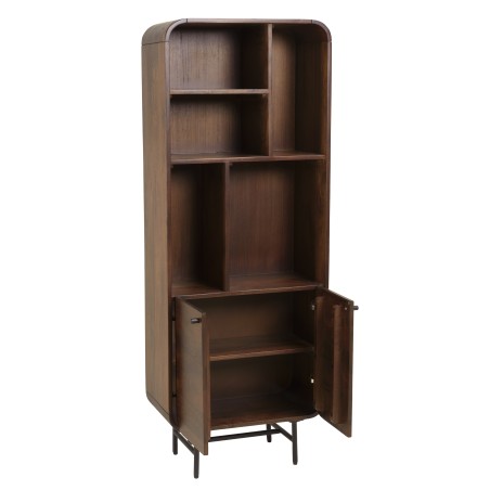 Design boekenkast donker hout en zwart metaal 2 deuren