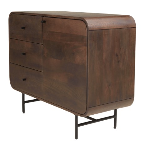 ALIX - Designer sideboard in dark wood and black metal, 1 door and 3 drawers
