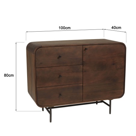 ALIX - Designer sideboard in dark wood and black metal, 1 door and 3 drawers