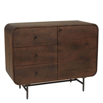 Buffet design bois foncé et métal noir 1 porte 3 tiroirs | Macabane