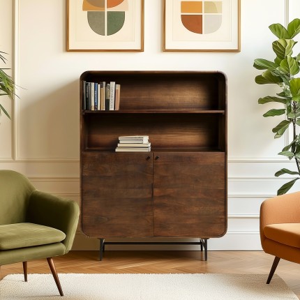 Enfilade haute design bois foncé et métal noir 2 portes | Macabane