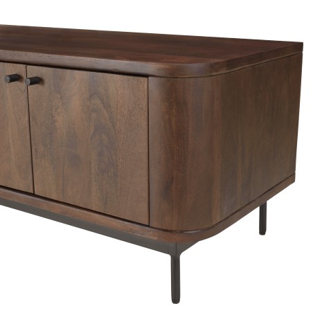 Design-TV-Möbel dunkles Holz und schwarzes Metall 4 Türen | Macabane