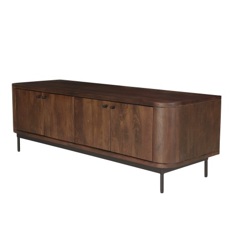 Design-TV-Möbel dunkles Holz und schwarzes Metall 4 Türen | Macabane