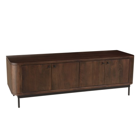 Design-TV-Möbel dunkles Holz und schwarzes Metall 4 Türen | Macabane
