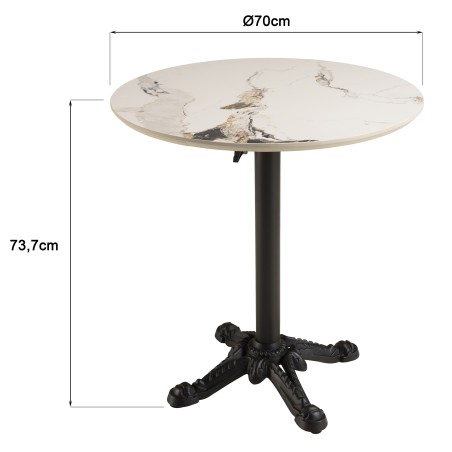 ICARE - Set n. 1: tavolo bistrot D70cm pieghevole in ceramica marmorizzato chiaro
