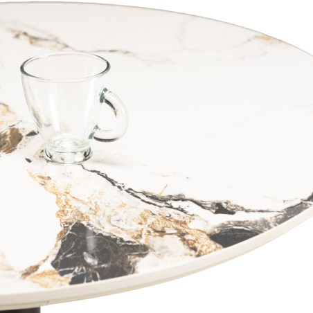 ICARE - Conjunto n.º 2: mesa bistró D70cm de cerámica marmoleado claro