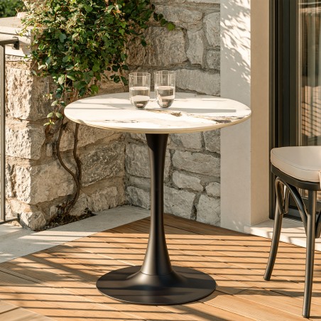 Table bistrot en céramique marbré clair | Professionnel et particulier