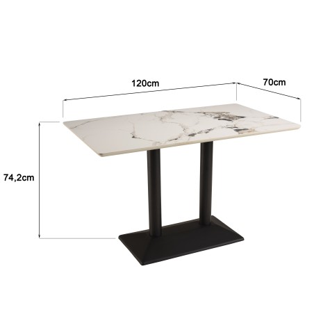 ICARE - Set Nr. 1: Bistrotisch rechteckig 120x70cm aus Keramik hell marmoriert