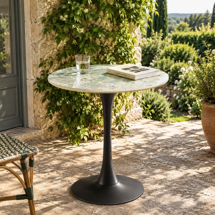 ICARE - Set Nr. 3: Bistrotisch D70cm aus Keramik grün marmoriert