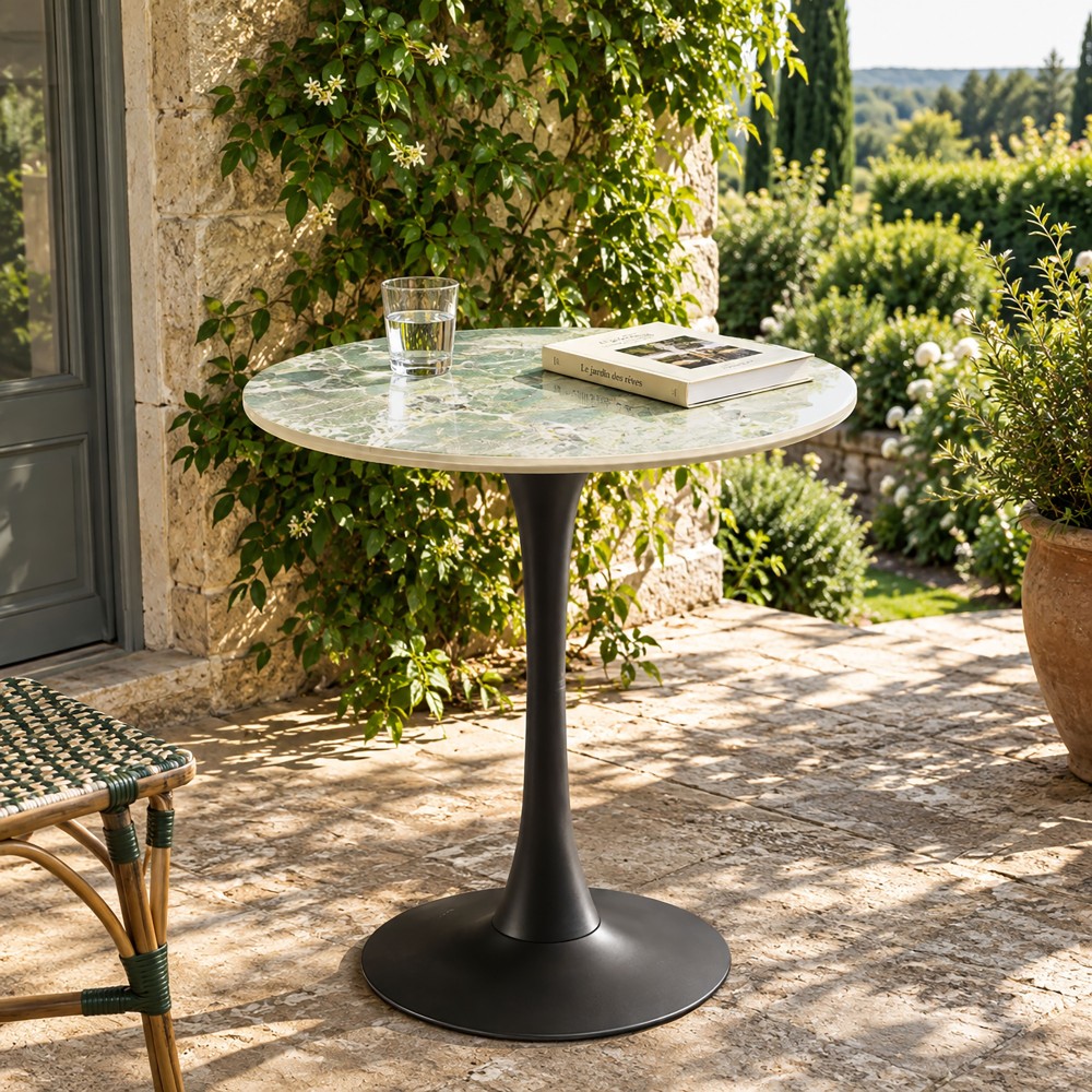 ICARE - Set Nr. 3: Bistrotisch D70cm aus Keramik grün marmoriert