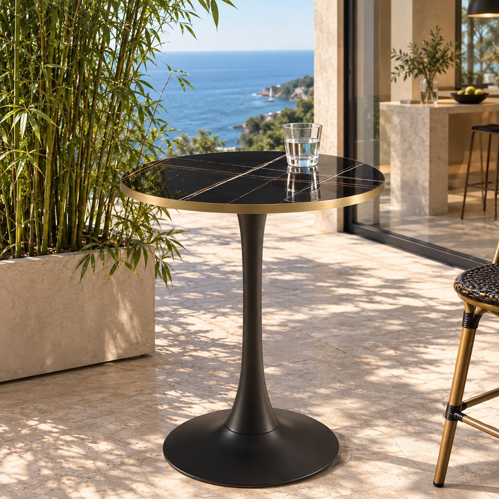 ICARE - Set Nr. 3: Bistrotisch D70cm aus Keramik schwarz marmoriert