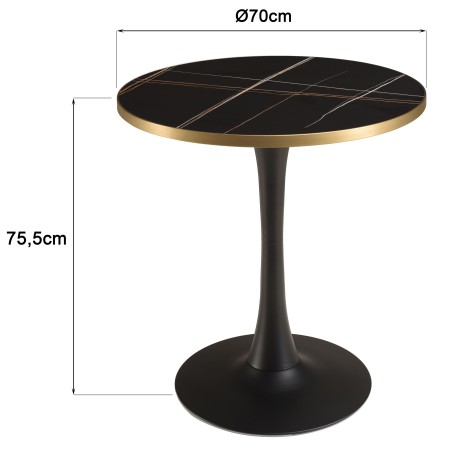 ICARE - Ensemble n°3: table bistrot D70cm en céramique marbré noir