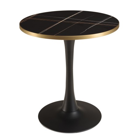 ICARE - Ensemble n°3: table bistrot D70cm en céramique marbré noir