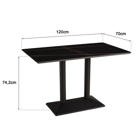 ICARE - Set Nr. 1: Bistrotisch rechteckig 120x70cm aus Keramik schwarz marmoriert