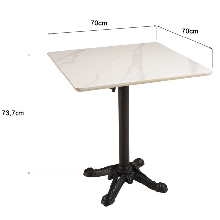 ICARE - Conjunto n.º 1: mesa bistró 70x70cm plegable de cerámica marmoleado blanco