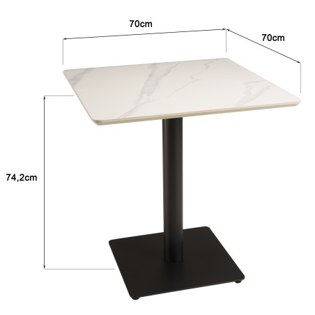 ICARE - Set Nr. 2: Bistrotisch 70x70cm aus Keramik weiß marmoriert