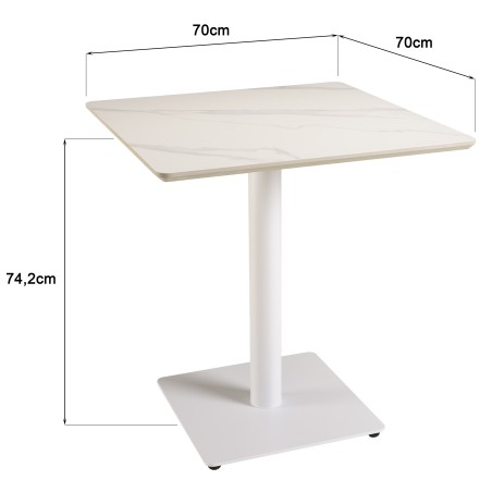 ICARE - Set nr. 3: bistrotafel 70x70cm van keramiek wit gemarmerd