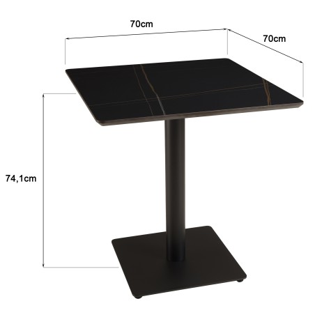 ICARE - Set nr. 2: bistrotafel 70x70cm van keramiek zwart gemarmerd