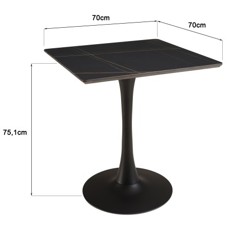 ICARE - Conjunto n.º 3: mesa bistró 70x70cm de cerámica marmoleado negro
