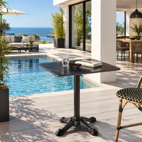 ICARE - Set no. 1: folding bistro table 70x70cm in black marbled ceramic