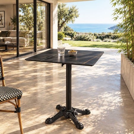 Table bistrot 70x70cm pliable en céramique marbré noir | Macabane