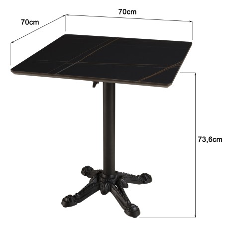 ICARE - Set no. 1: folding bistro table 70x70cm in black marbled ceramic