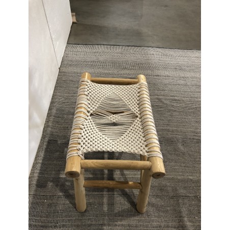 WILL Teak Branch Stool with White Macramé Seat