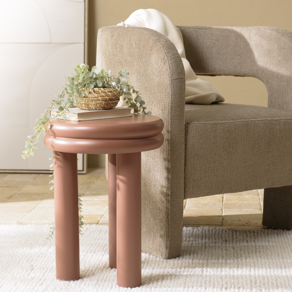 Table d'appoint ronde en bois peint terracotta D35cm | Meubles Seconde main
