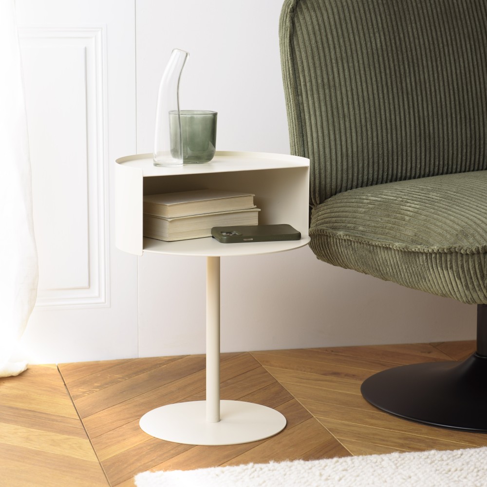 Round side table in beige steel, D35cm | Agathe Collection