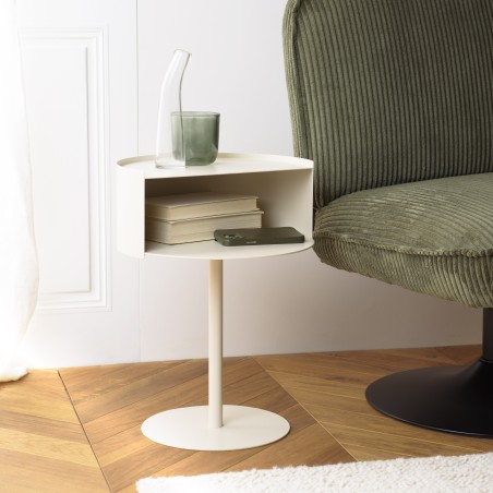 Round side table in beige steel, D35cm | Agathe Collection