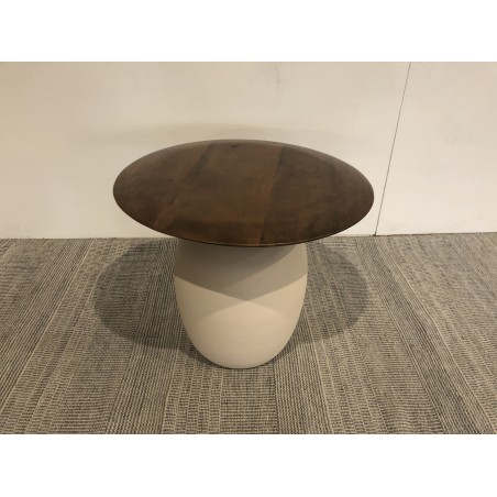 Table d'appoint plateau en manguier pied métal ivoire | Seconde main