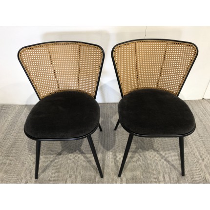 Seconde main - Lot de 2 chaises  - Assise tissu noir - Effet cannage
