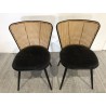 LEA Set of 2 Chairs - Black Fabric Seat & Cane-Effect Backrest