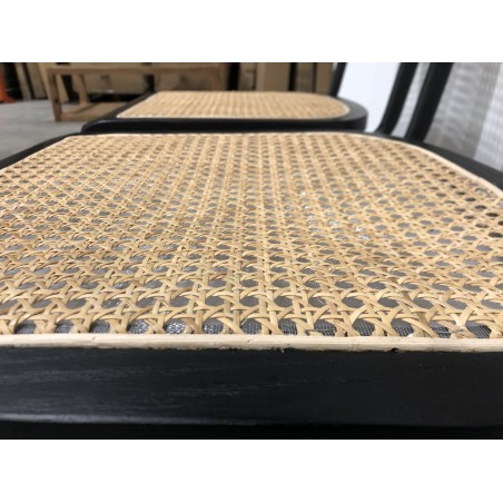 PIERRE - Set of 2 Chairs with Black Wood Seat and Rattan Backrest