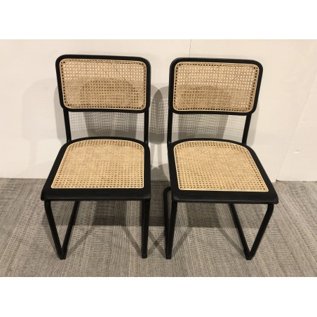 Lot 2 chaises bois noir/rotin naturel métal Seconde main