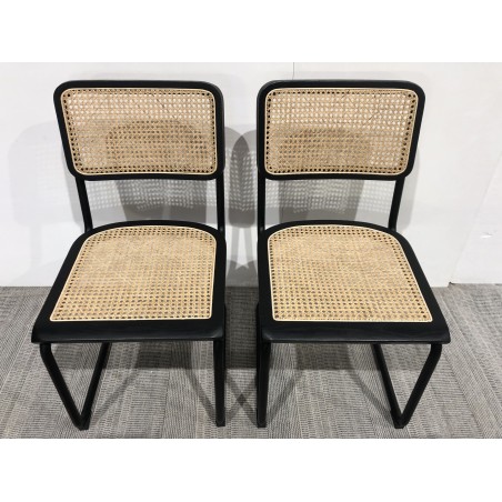 Lot 2 chaises bois noir/rotin naturel métal Seconde main