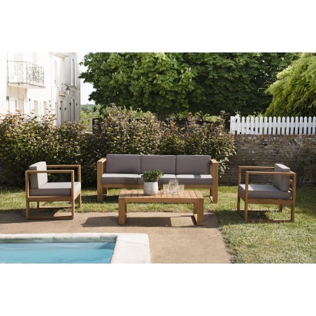 KIM Teak Wood Garden Furniture Set: 3-Seater Sofa, Armchairs, Coffee Table