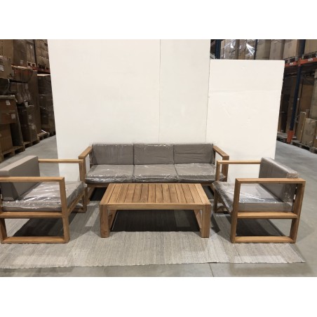 Tuinset van teakhout KIM - 1 bank 3-zits, 2 fauteuils, 1 salontafel