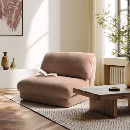 SECONDE MAIN - Chauffeuse 1 place multi-position en tissu couleur vieux rose