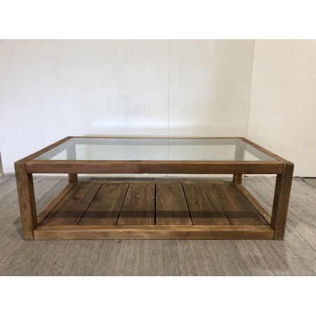 SANDY Brown Coffee Table - Glass Top & Recycled Pine | Dimensions
