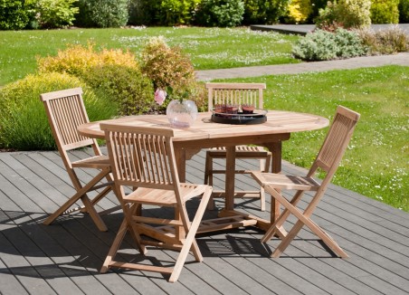 SECONDE MAIN - Table de jardin 4/6 personnes -  ovale ext. 120/180 en bois Teck