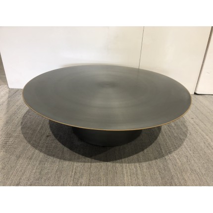 Table basse ronde 120x120cm en fer noir et bordure dorée | SECONDE MAIN