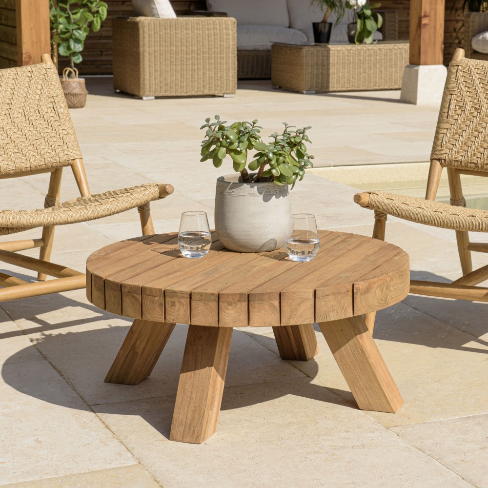 KALLY Round Garden Coffee Table 80x80m Recycled Teak Natural Color
