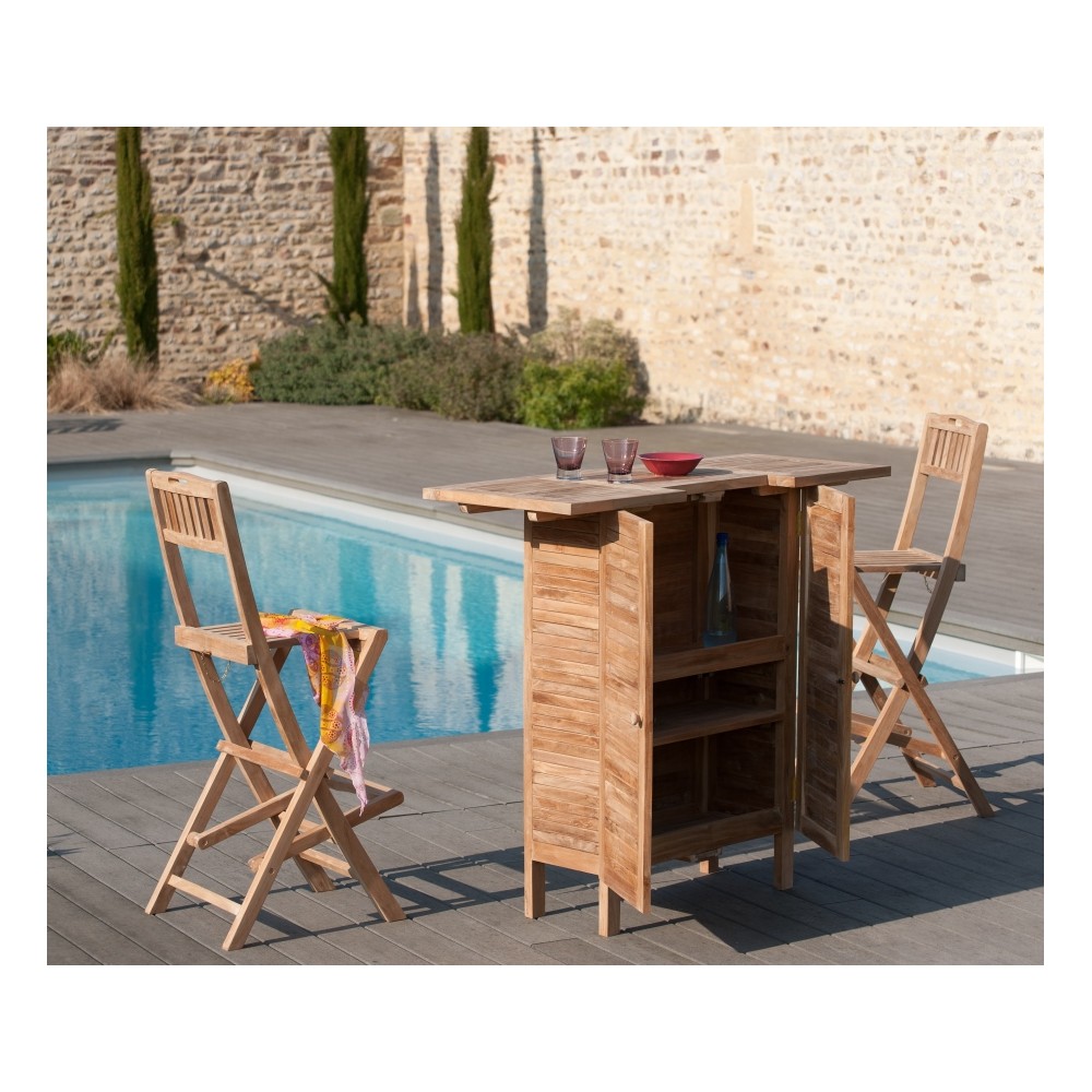 Chaise pliante de bar jardin en bois Teck - Résistant aux intempéries Chaise pliante de bar jardin en bois Teck - Résistant aux intempéries