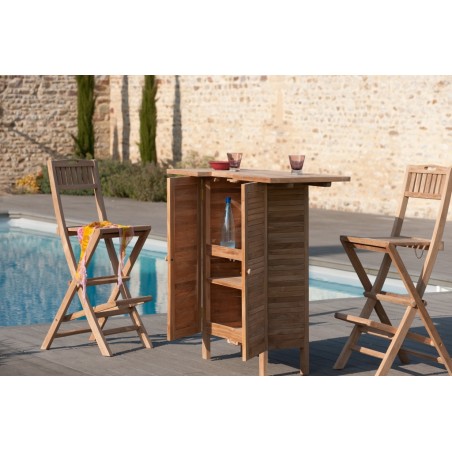 Chaise pliante de bar jardin en bois Teck - Résistant aux intempéries